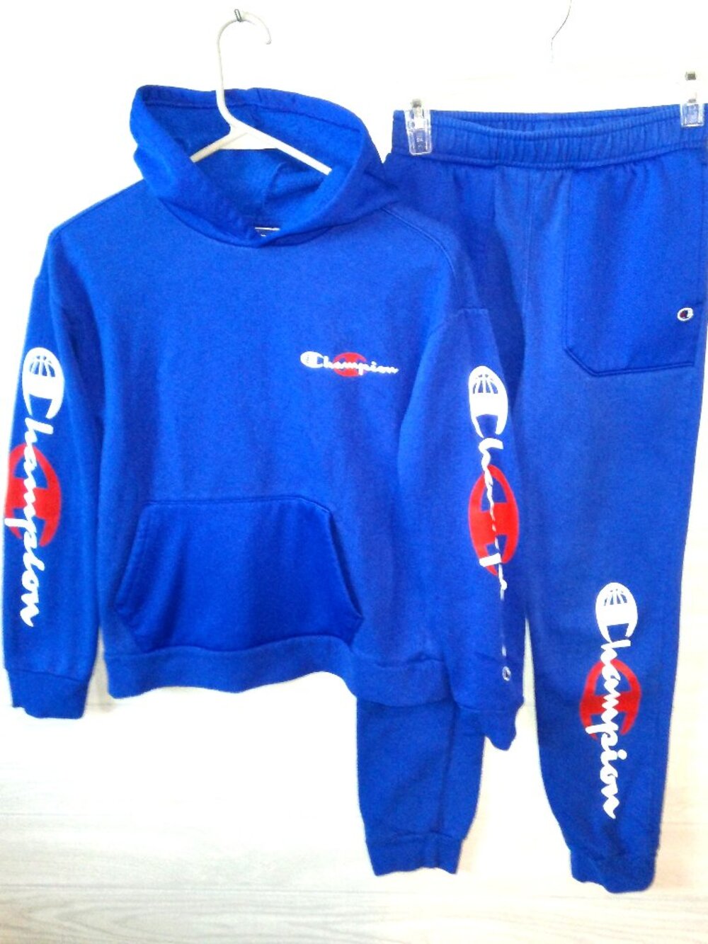 Champion Tracksuit Set Hoodie & Sweatpants Boy's Size Large (14-16) Royal Blue